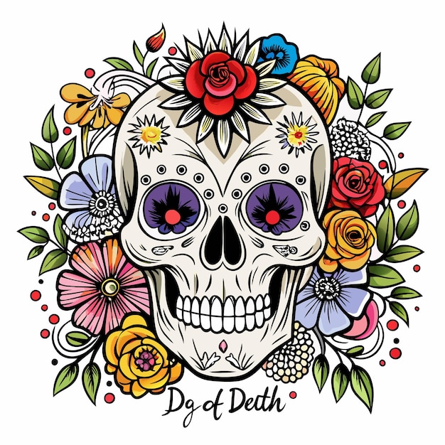 Floral Sugar Skull Art Beautiful Day of the Dead Illustrations