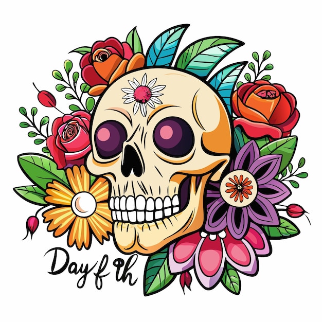 Floral Sugar Skull Art Beautiful Day of the Dead Illustrations