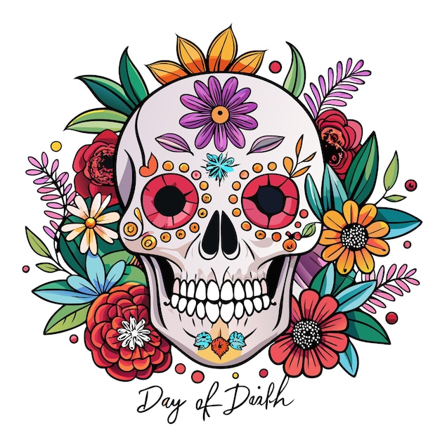 Floral Sugar Skull Art Beautiful Day of the Dead Illustrations