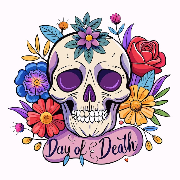 Floral Sugar Skull Art Beautiful Day of the Dead Illustrations