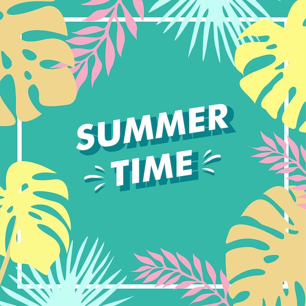 Floral summer party with tropical flat design 2021