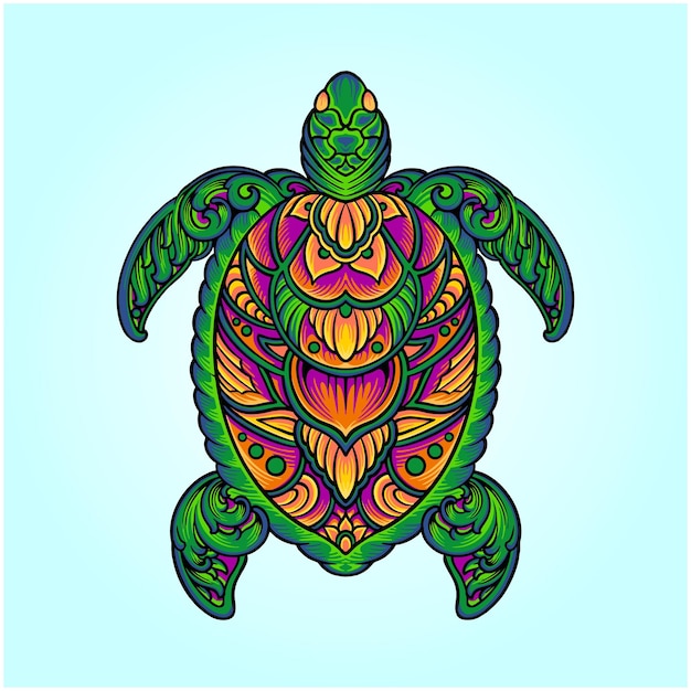 Floral turtle vintage ornament illustration