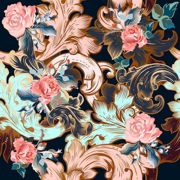 Floral vector ornamental pattern in vintage style with roses