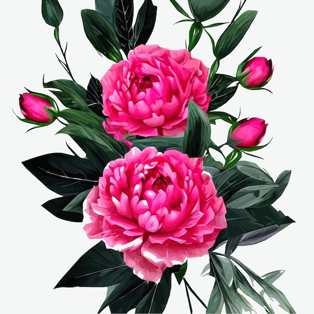 Floral vintage seamless pattern with pink flower peonies and green leaves