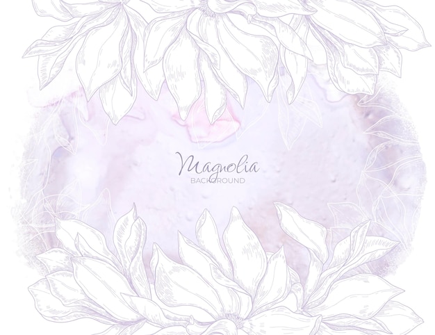 Floral watercolor background with hand drawn magnolia