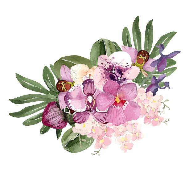 Floral watercolor bouquet of tropical flowers