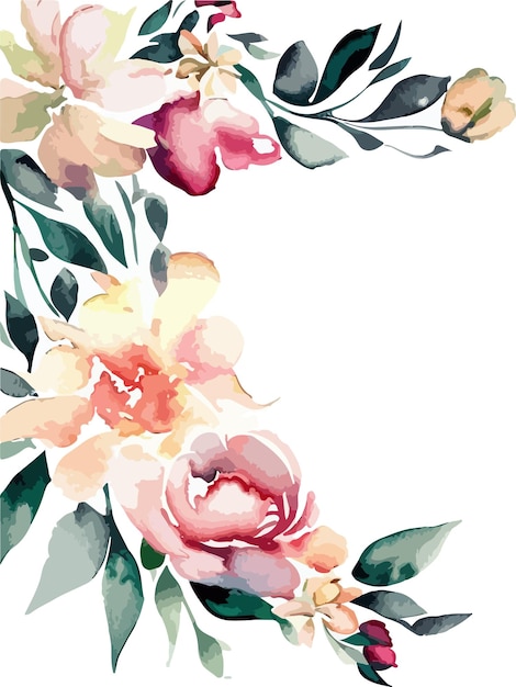 Floral Watercolor Corner Frame Illustration