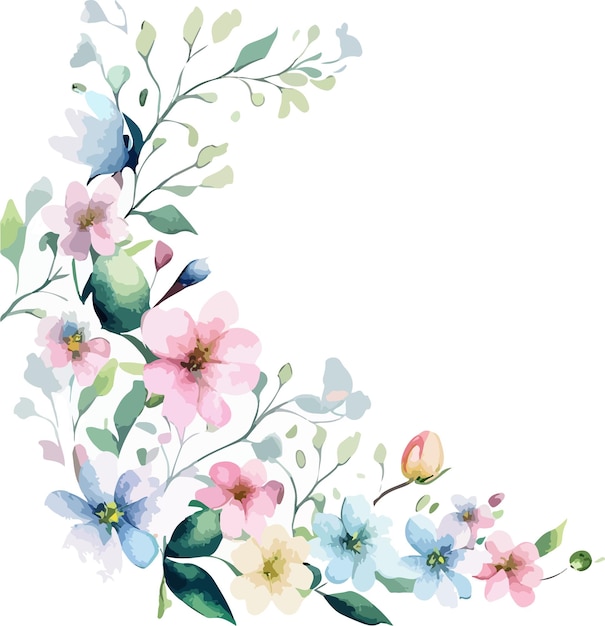 Floral Watercolor Corner Frame Illustration