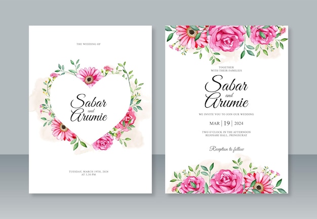 Floral watercolor painting for beautiful wedding invitation template