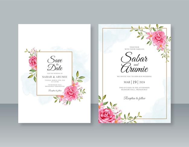 Floral watercolor painting for beautiful wedding invitation template