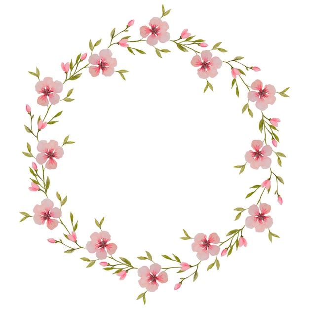 Floral Watercolor Round Frame Isolated On White Background