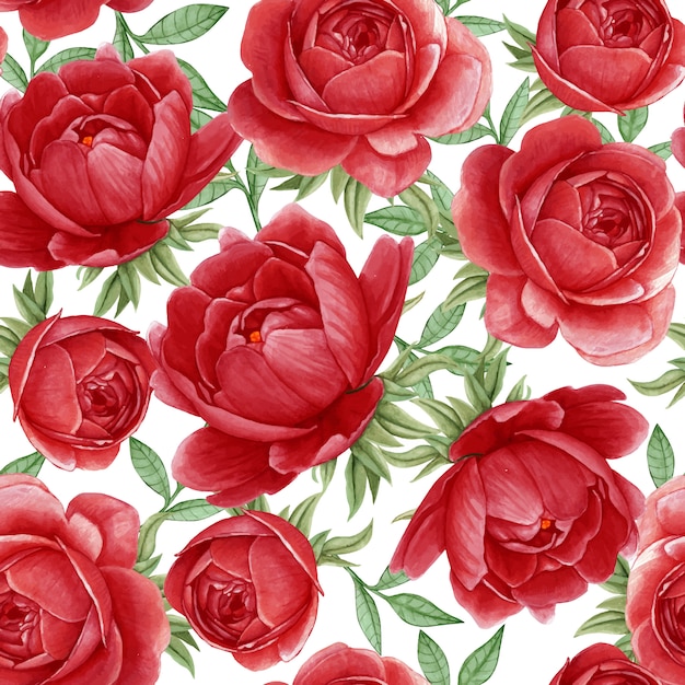 Floral watercolor seamless pattern elegant peonies red