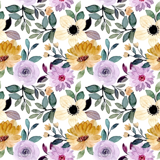 floral watercolor seamless pattern with green leaves