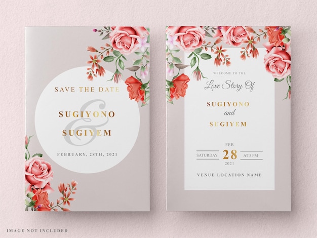 floral watercolor wedding invitation card template