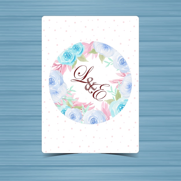 Vector floral wedding badge with beautiful blue roses