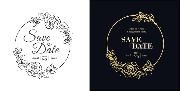 Floral wedding badges set invitation cards design