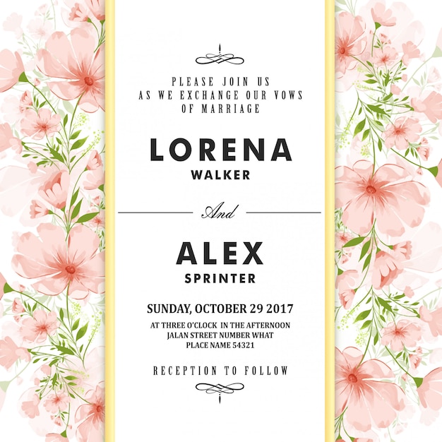 Floral Wedding Invitation Card Template & Background