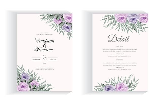 Floral wedding invitation card template design pink Japanese quince flowers