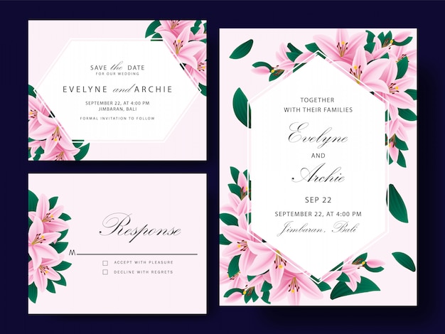 Floral wedding invitation card template design 