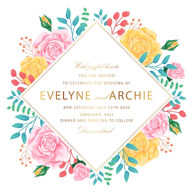 Floral wedding invitation card template design 