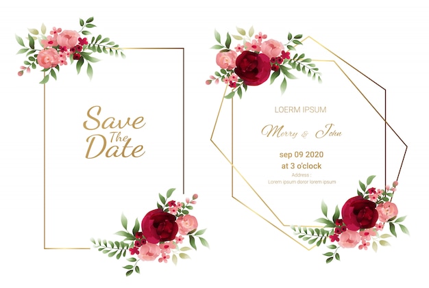 Floral wedding invitation card template watercolor style