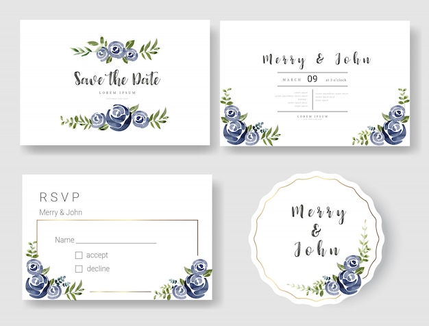 floral wedding invitation card template watercolor style