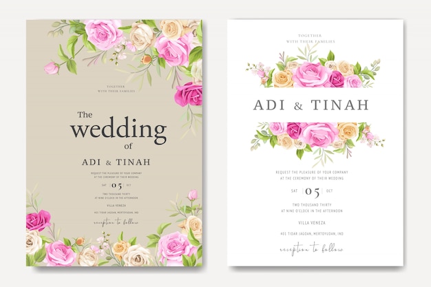 Floral wedding invitation card template