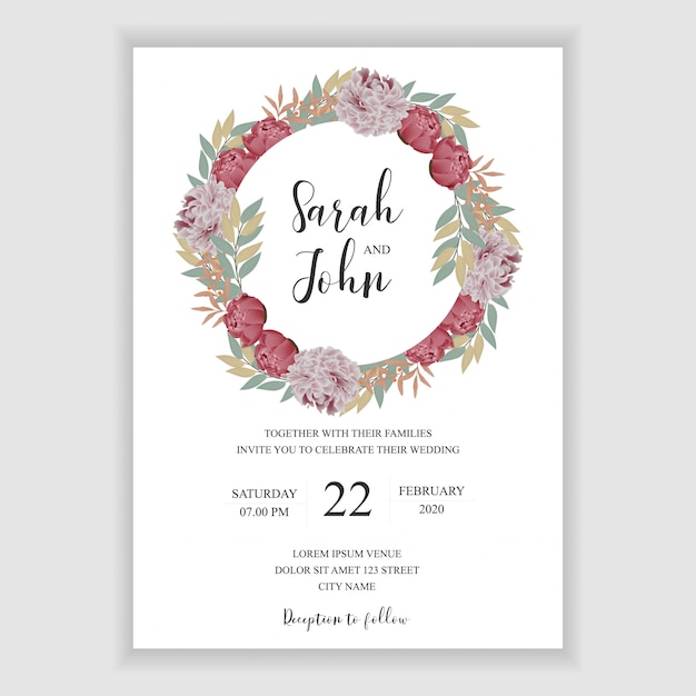 Floral wedding invitation card template