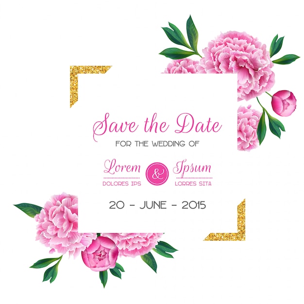 Floral Wedding Invitation Card with Peony Flowers