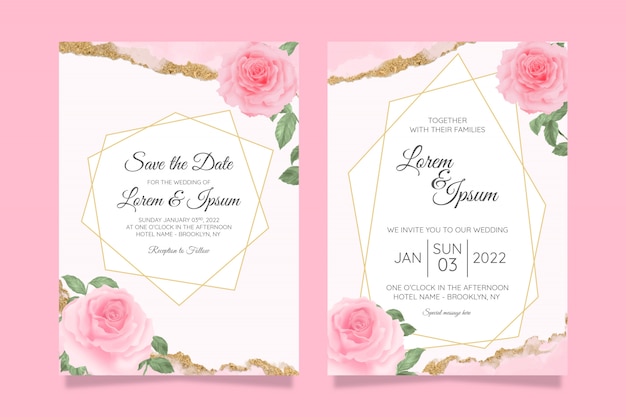 Floral wedding invitation cards template with watercolor floral frame background