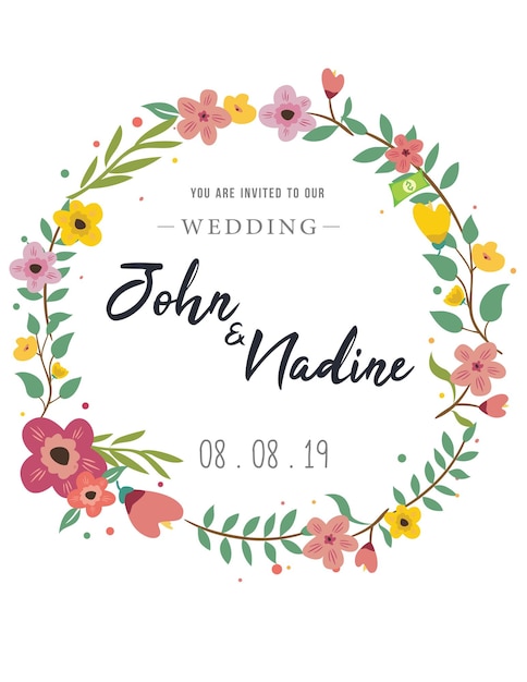 Floral Wedding Invitation Greeting Card Colorful Vector Background Social Media Template Design