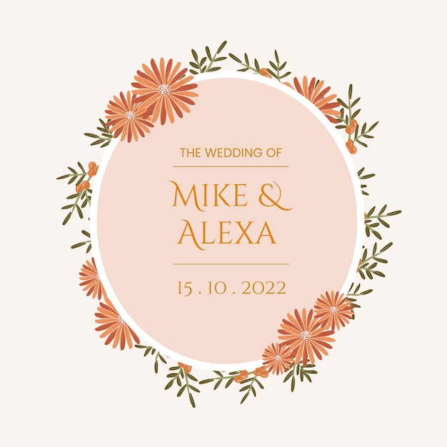 floral wedding invitation round frame