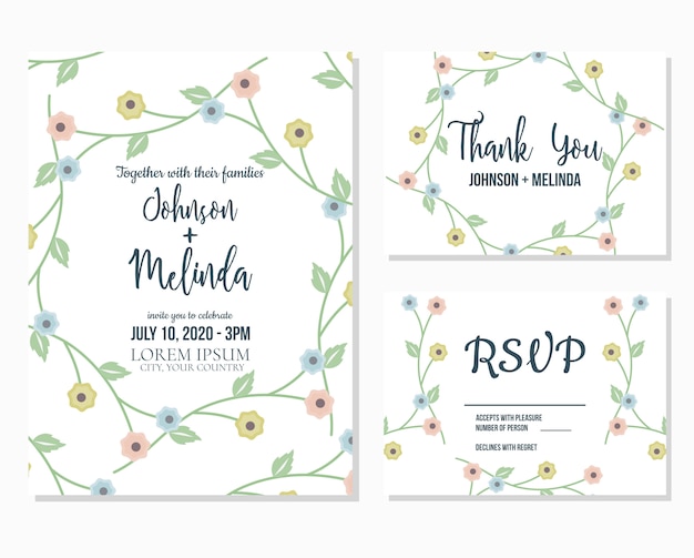 Vector floral wedding invitation and rsvp template