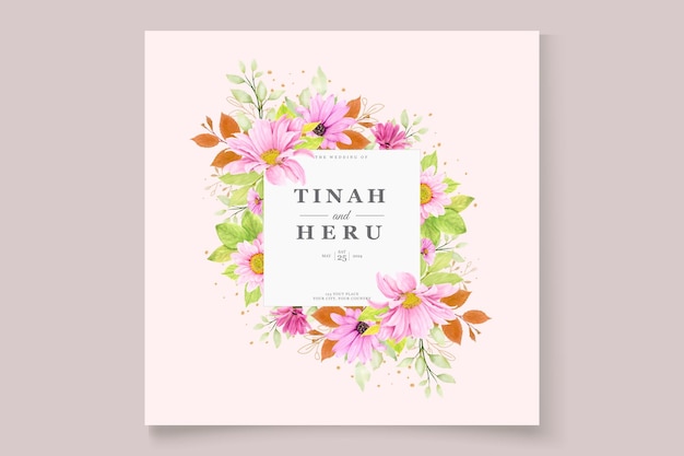 floral wedding invitation template set with elegant brown leaves