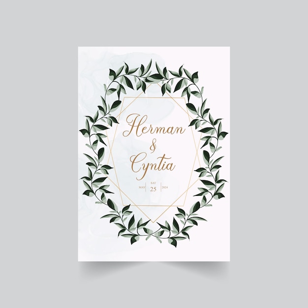 Floral wedding invitation template with beautiful flowers and leaves decoration