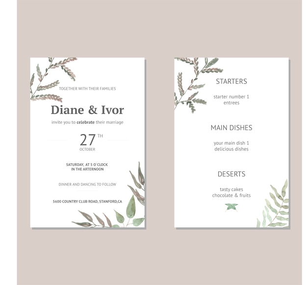 Floral wedding invitation in watercolor 