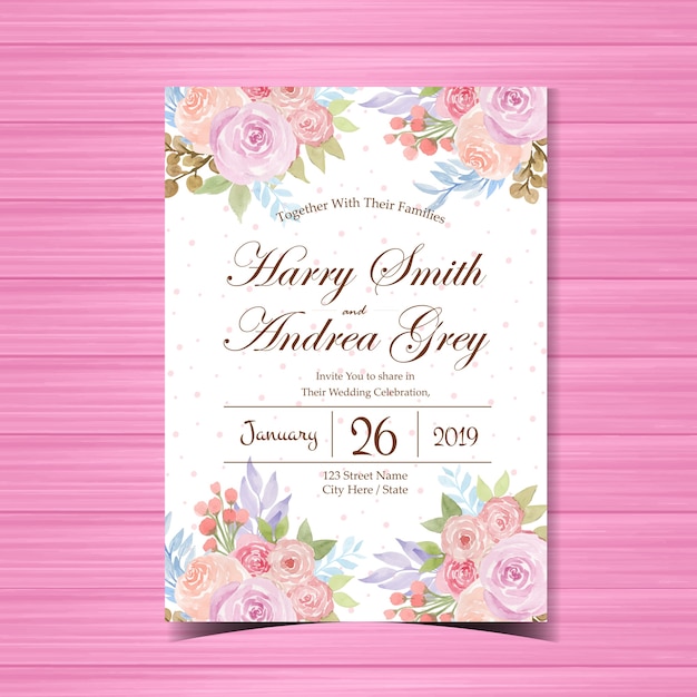 Floral Wedding Invitation with Beautiful Flowers