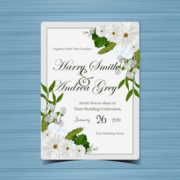 Floral Wedding Invitation with Beautiful White Flowers