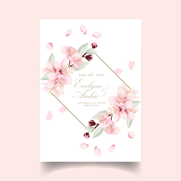 Floral wedding invitation with cherry blossoms