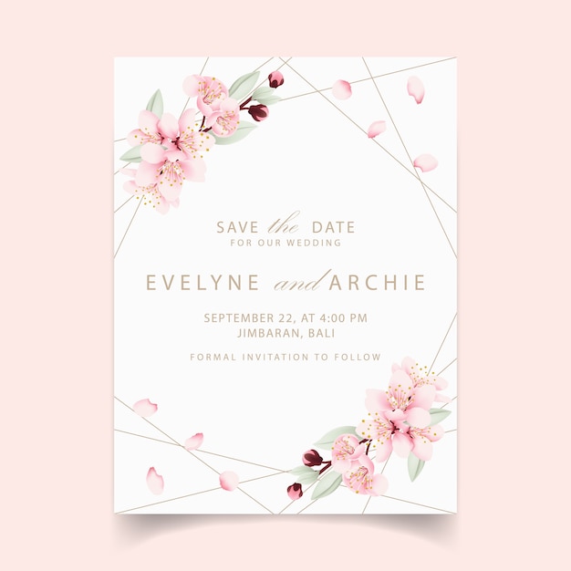 Floral wedding invitation with cherry blossoms