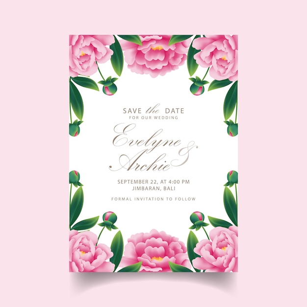 Floral wedding invitation with peony flower