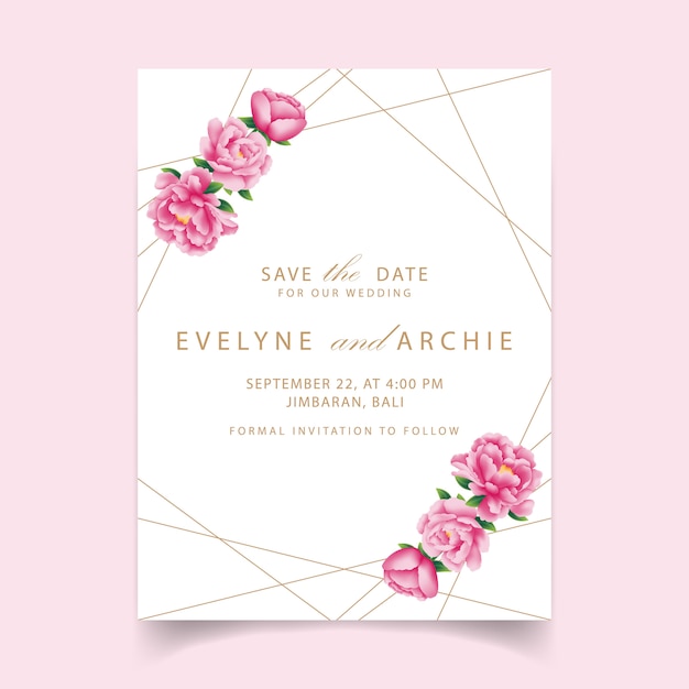 Floral wedding invitation with peony flower