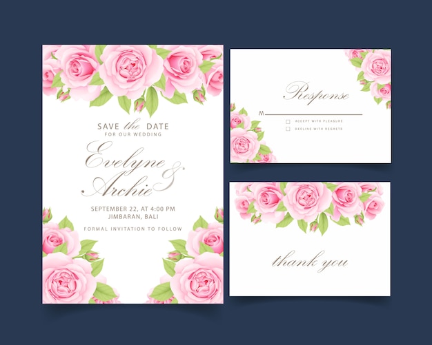 floral wedding invitation with pink rose  