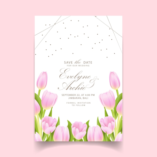 Vector floral wedding invitation with pink tulip flower