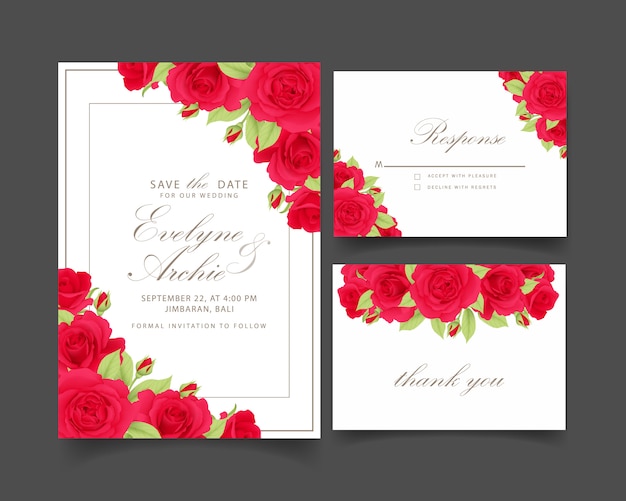 floral wedding invitation with red rose  