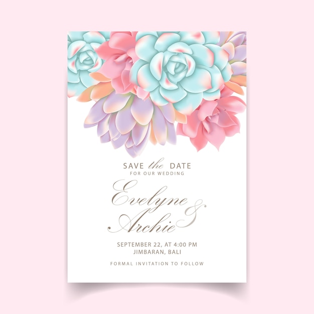 floral wedding invitation with succulents