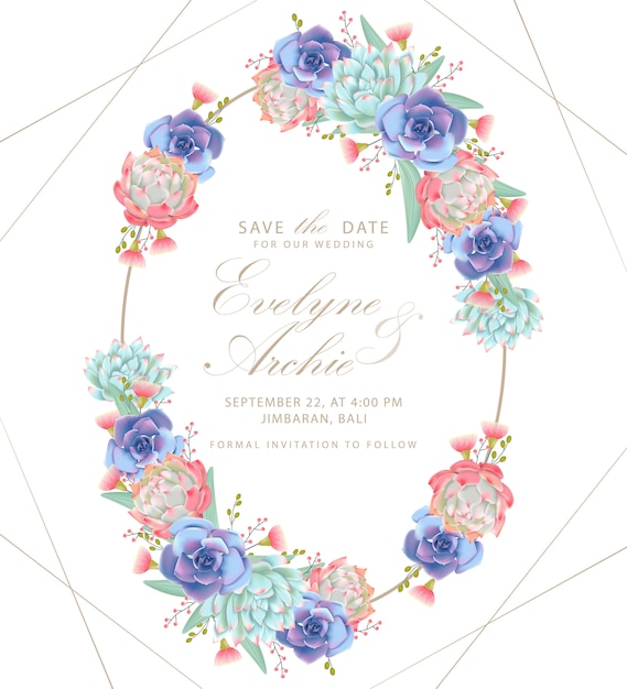 Floral wedding invitation with succulents