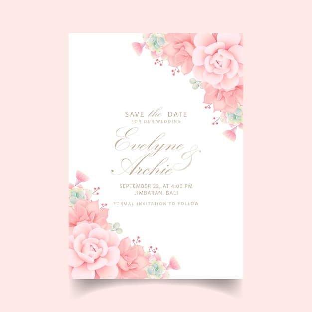 floral wedding invitation with succulents 