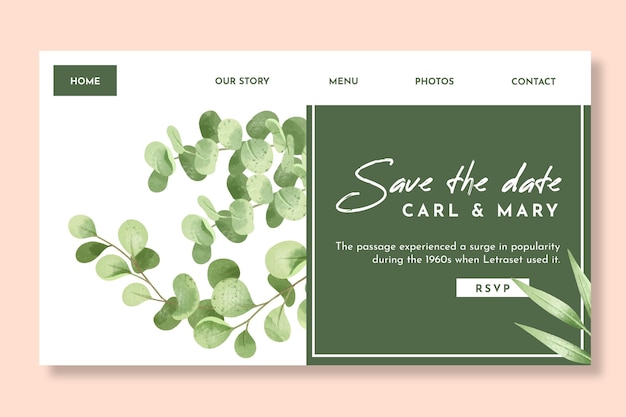 Vector floral wedding landing page template