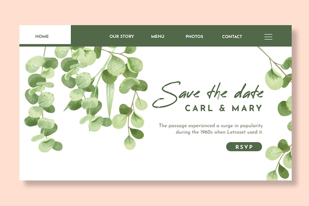 Vector floral wedding landing page